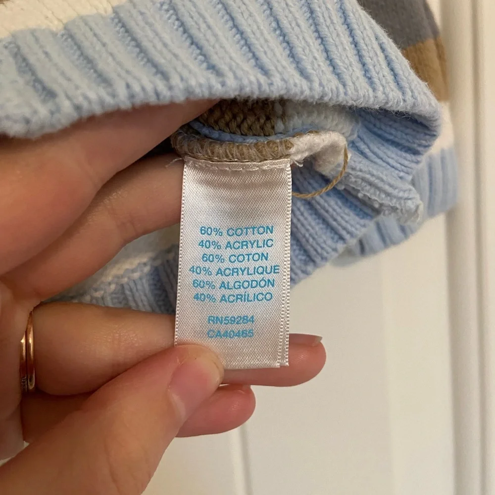 EUC | Children’s Place baby boy’s blue tan striped button sweater 6-9 months‎